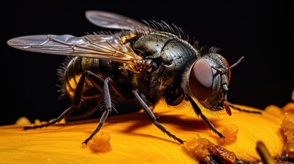a fly sitting on top of an yellow flower