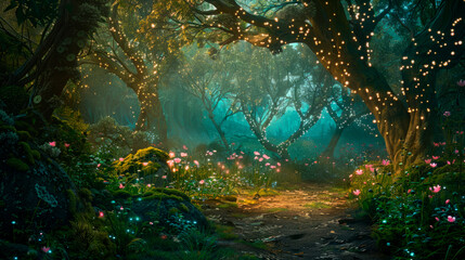 a beautiful magical fairy forest background.