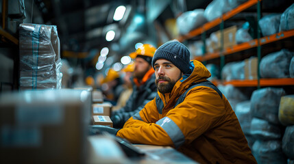 Obraz premium Factory Worker in a Busy Industrial Setting