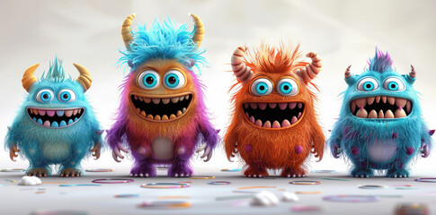 Cute 3D Furry Monster Characters Set - Hyper Realistic, Vivid Colors, HDR