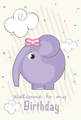 birthday card with elephant. vector illustration