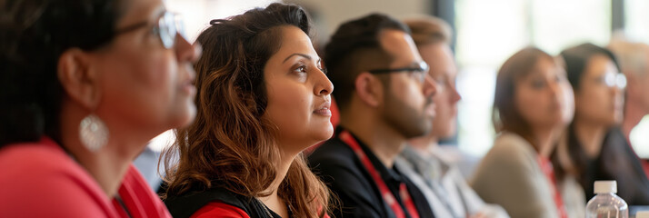 Fototapeta premium Engaged Diverse Audience Attending Professional Business Seminar in Modern Conference Room
