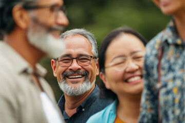 Happy Senior Adults Socializing Outdoors in Candid Group