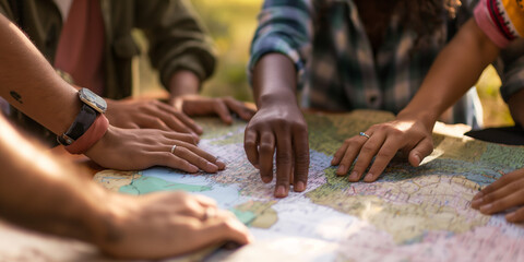 Naklejka premium Group of Diverse Individuals Collaborating on a Map During a Planning Meeting