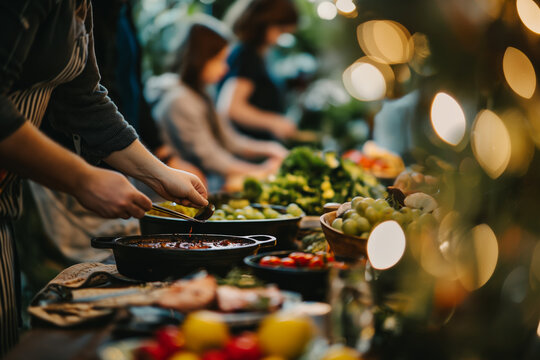 Hands Preparing Fresh Vegetables at Outdoor Market Stall During Daytime