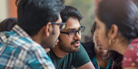 Fototapeta premium Young Multicultural Team Engages in Collaborative Discussion