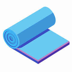 A roll of blue yoga mat on a white background, isolated