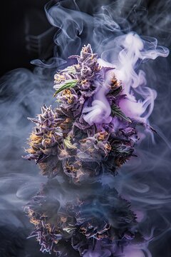 Cannabis bud surrounded by thick smoke. Ai generative