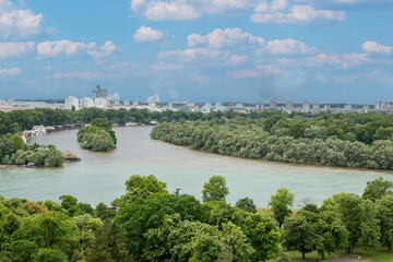 Panoramic view on  Sava and Danube rivers ( Sava i Dunav) from Kalemegdan Fortress, Belgrade, Serbia