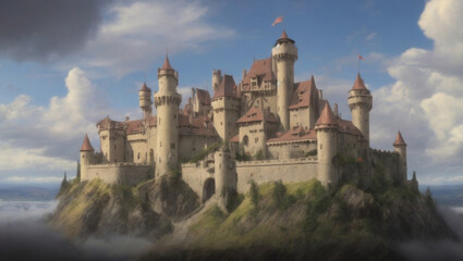 Fototapeta premium ancient Scotland castle in mountains under cloudy sky