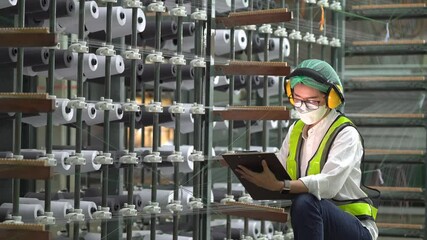 Professional engineer women, worker, mechanical, maintenance, engineering women training. Engineer woman worker work design program machine in Textile factory. industry.
