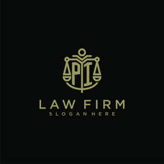 PI initial monogram logo for lawfirm with scale vector design