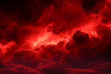 Fototapeta premium Eerie Red Sky with Dark Clouds Dramatic Horror Gothic Background Ominous Creepy Spooky Fiery Hellscape Stormy Night