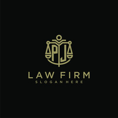 PJ initial monogram logo for lawfirm with scale vector design