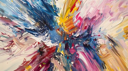 Expressive and dynamic, the paint strokes dance across the canvas, forming an abstract pattern that is alive with energy and movement.