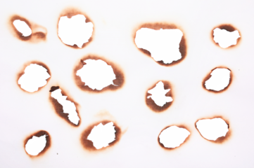 Set of burnt holes of paper, texture and background