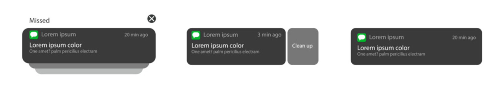 Vector dark illustration on iphone push notification theme, manage your message in smartphone dark theme mockup template