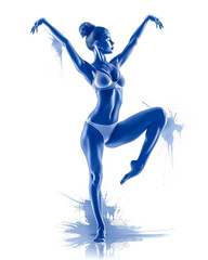 Fototapeta premium A woman in a blue bikini is dancing in the water. The blue color of the bikini and the water creates a sense of calmness and serenity