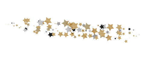 XMAS Banner with golden decoration. Festive border with falling glitter dust and stars.