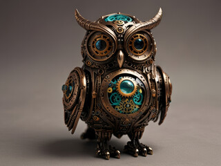 Fototapeta premium psychedelic steampunk robot owl standing