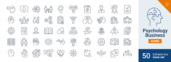 Psycology icons Pixel perfect. health, mental, brain,...	

