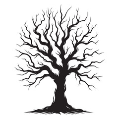 Obraz premium Halloween scary tree silhouette vector illustration isolated on white background