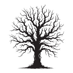 Obraz premium Halloween scary tree silhouette vector illustration isolated on white background