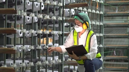 Professional engineer women, worker, mechanical, maintenance, engineering women training. Engineer woman worker work design program machine in Textile factory. industry.
