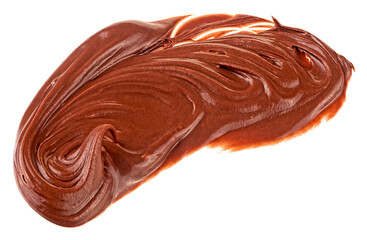 Hazelnut cream isolated on a white background. Cream chocolate spreading. Chocolate smear, melted chocolate.