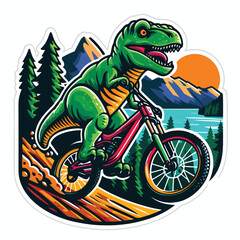 dinosaur riding a bike with mountain
