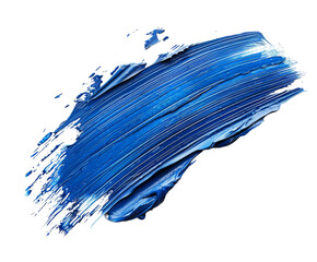 Blue paint brush stroke with texture, isolated on white.