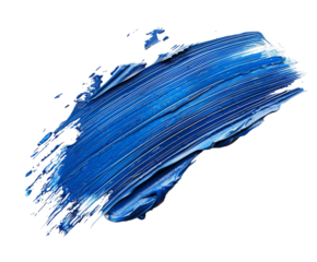 Blue paint brush stroke with texture, isolated on white.