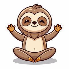 Cartoon sloth sitting in lotus position, arms outstretched