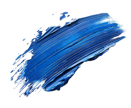 Blue paint brush stroke with texture, isolated on white.