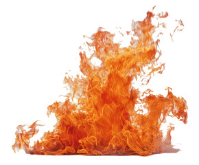 Flames with intense fire and heat, isolated on white.