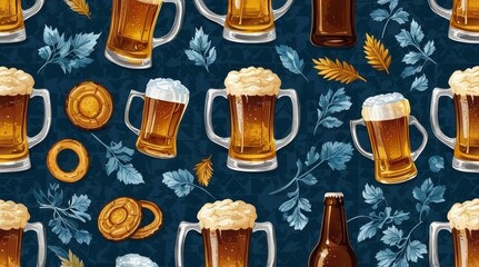 Oktoberfest vector illustration with fresh lager bee