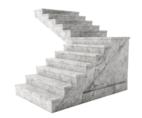 White staircase with evenly spaced steps, isolated on white.