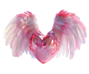 Pink heart with angel wings, isolated on white.