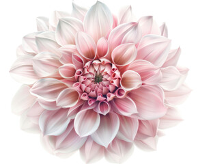 Pink dahlia flower with detailed petals, isolated on white.