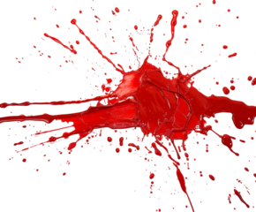 Red blood splatter with streaks, isolated on white.