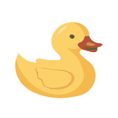 Yellow rubber ducky for bath, rubber children's toy. Vector illustration isolated on white background.