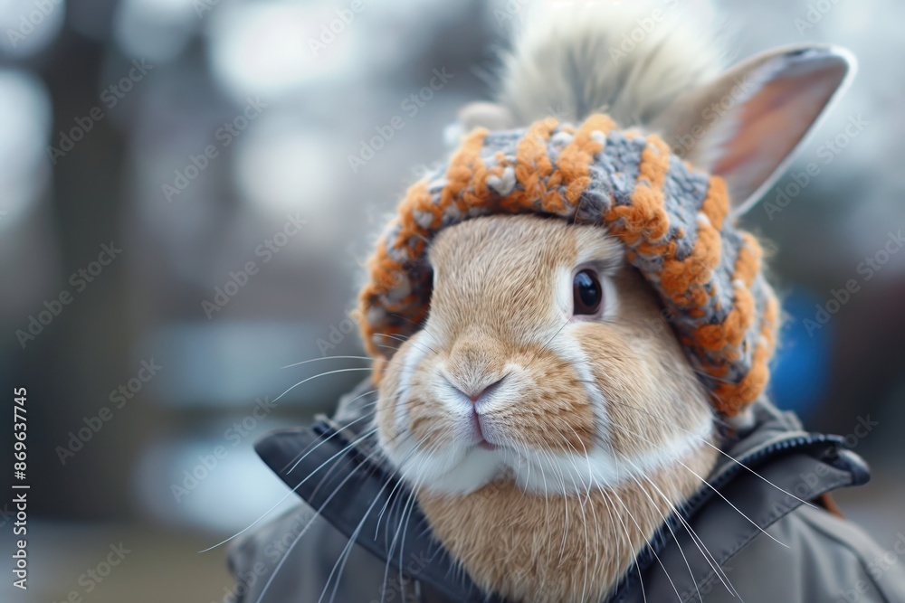 Canvas Prints a rabbit wearing a knitted hat