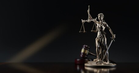 Legal Concept: Themis is the goddess of justice and the judge's gavel hammer as a symbol of law and order on the background of books - Powered by Adobe