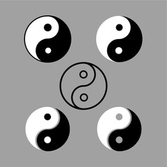 Yin yang harmony and balance symbol icon set in full outline, and transparency. Black and white yin yang symbol design vector illustration suitable for mobile, ui, web. Buddism religion