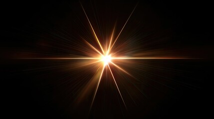 Glowing light creating lens flare and glare, isolated on black background