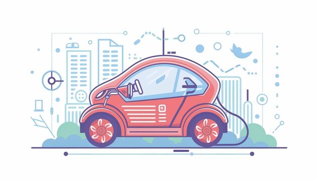A cute cartoon Style ofA digital interface showing the charging status of multiple electric vehicles