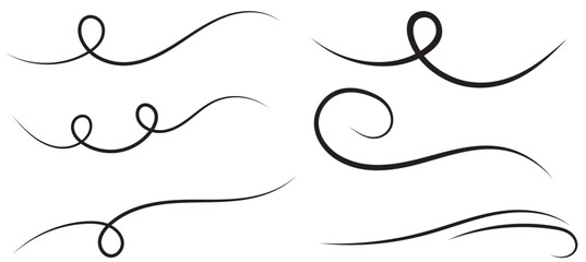 Big set of line winds. Air, wind, swirl in doodle illustration style. Vector illustration on white background