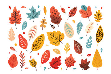 Autumn leaves set. Collection of autumn leaves isolated on transparent background. 