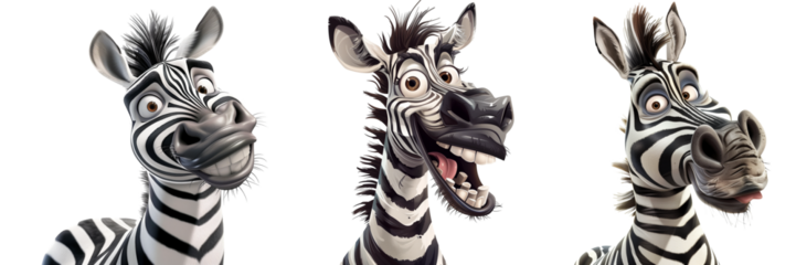 Funny zebra isolated on transparent background. 3D rendering.  