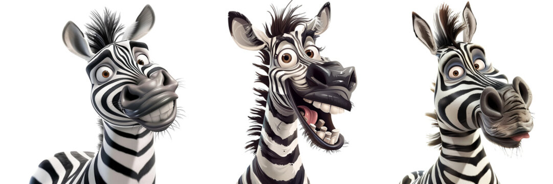 Funny zebra isolated on transparent background. 3D rendering.  